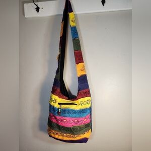 Rising International Colorful Boho Slouch Handpainted Patchwork Crossbody Bag